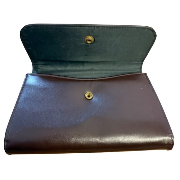 Retro 70s Dark Brown Leather Clutch Wallet Snap Closure Change Purse Kiss Clasp - Picture 3 of 12